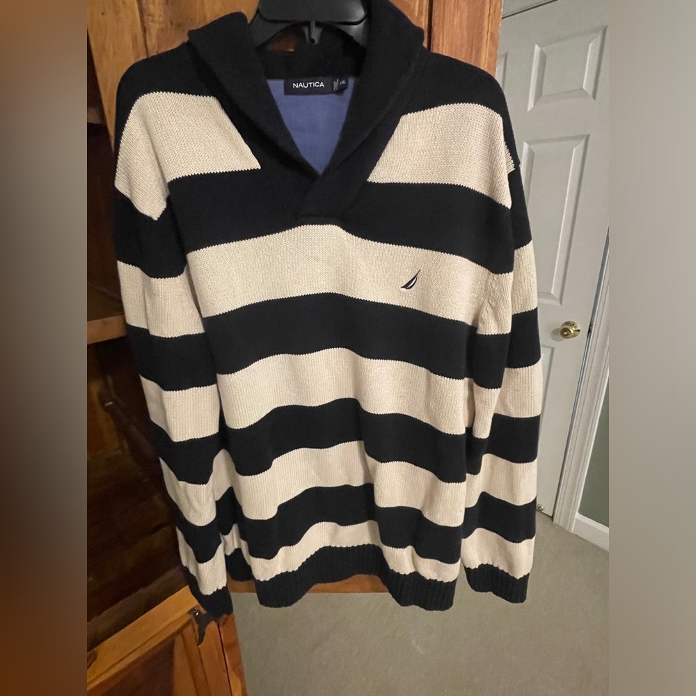 Men's Big and Tall - Nautica Cowl Neck Sweater - Size XXL - Cream and Na…